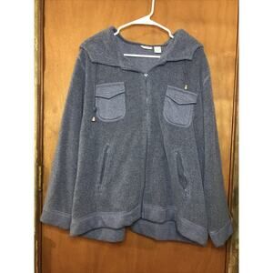 Crossroads Woman Light Blue Sherpa Zip up Jacket 2X Hood Pockets Warm Comfy